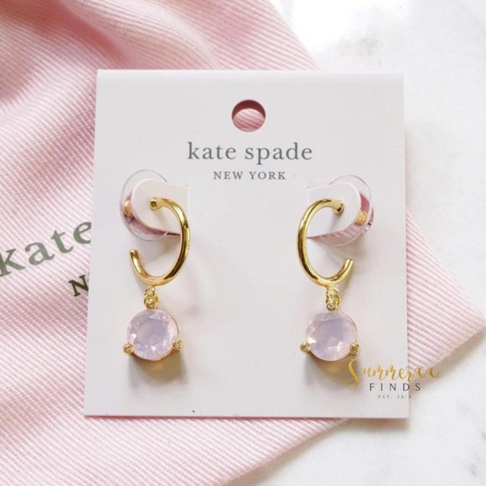 Kate Spade Rise and Shine Drop Huggies Earrings Pink Opal NWT